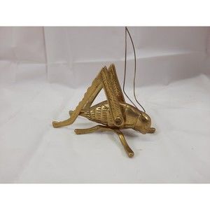 Vintage Brass Grasshopper Cricket Paperweight Figurine 5” Moveable MCM Decor